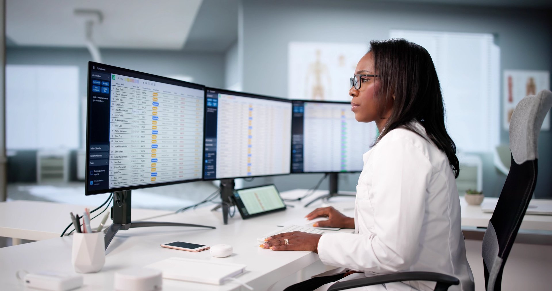 Doctor reviewing medical billing reports